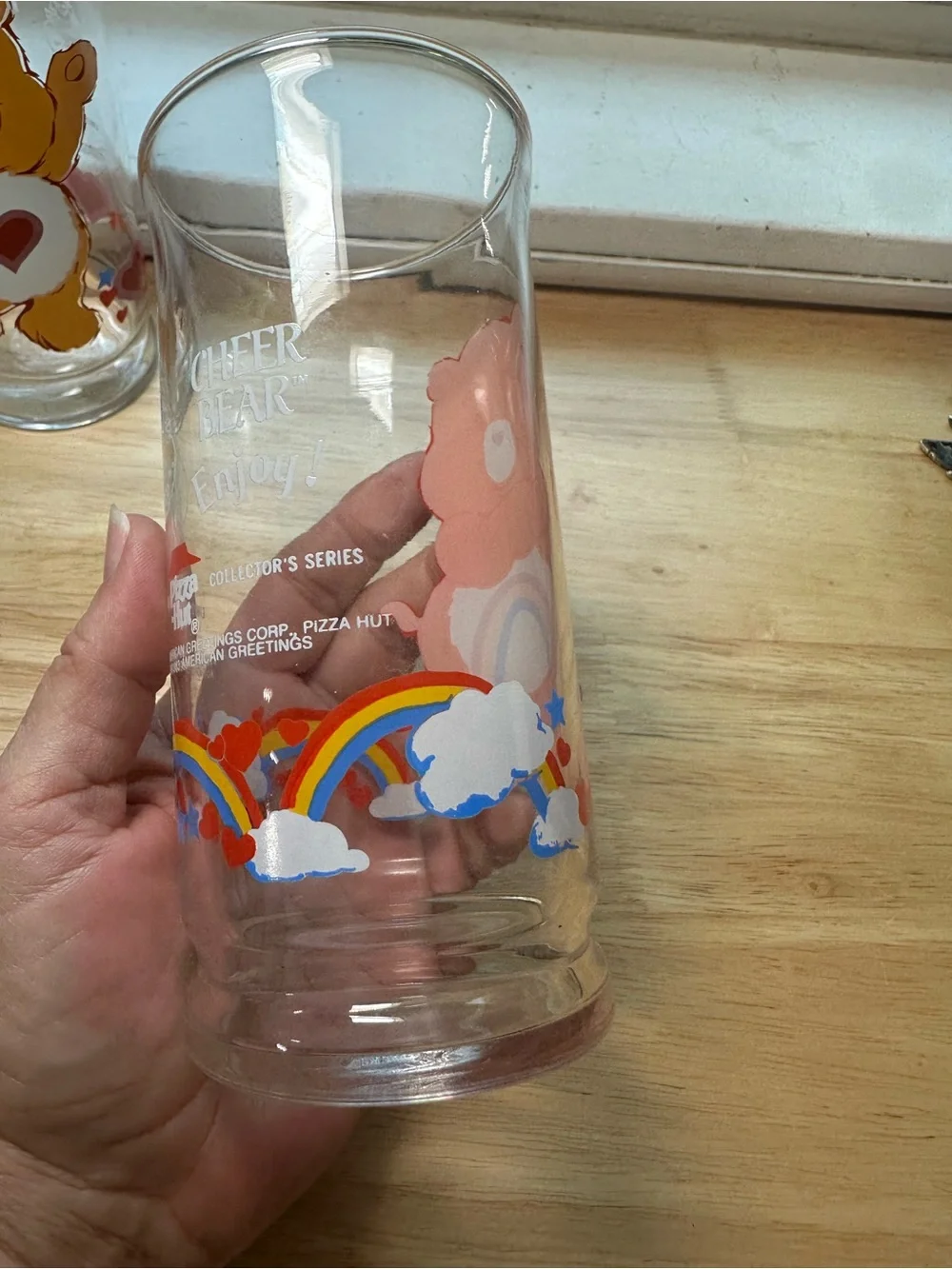 Vintage Care Bears Drinking Glasses - tenderHeart & cheer bear Rainbow